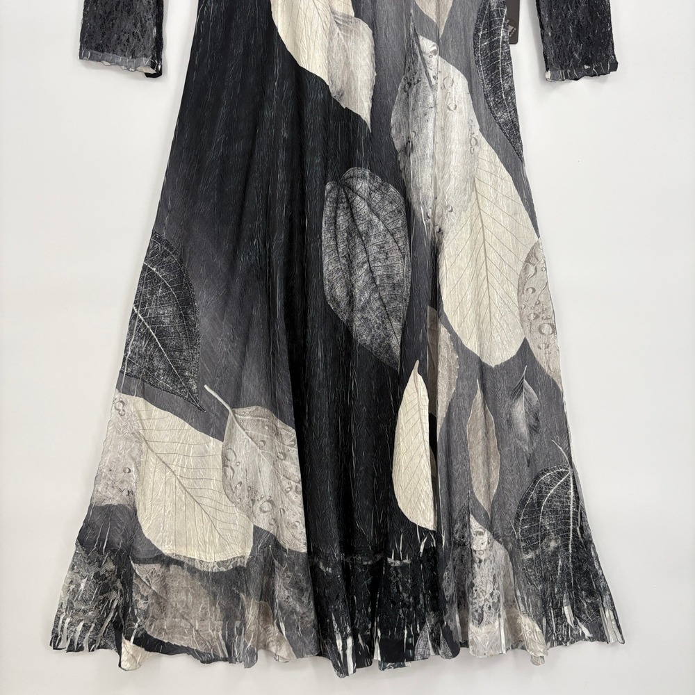 Komarov Women XL Dress Black White Leaf Print Lace Sleeve Handmade USA NEW - Picture 4 of 14